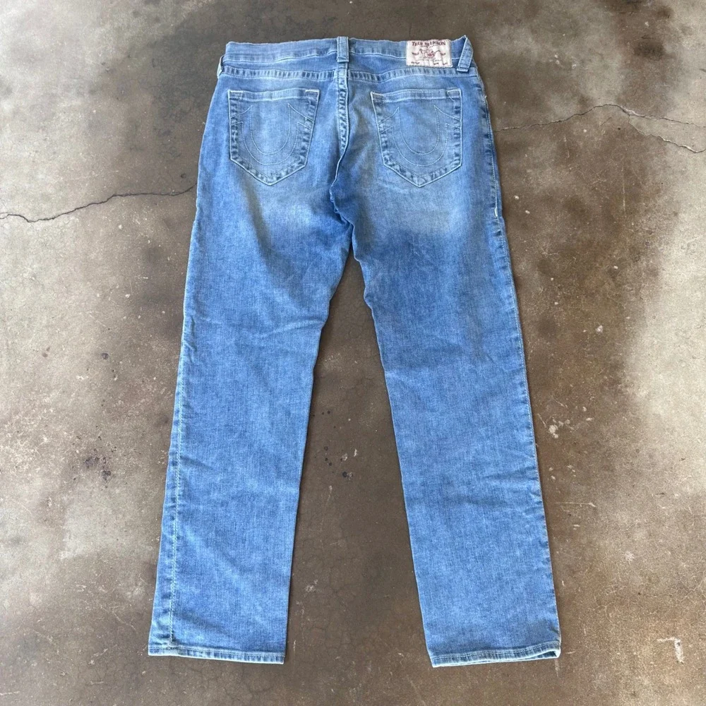 True Religion Geno Jeans Mens 34 Blue Excellent Relaxed Slim Horseshoe Stitch
